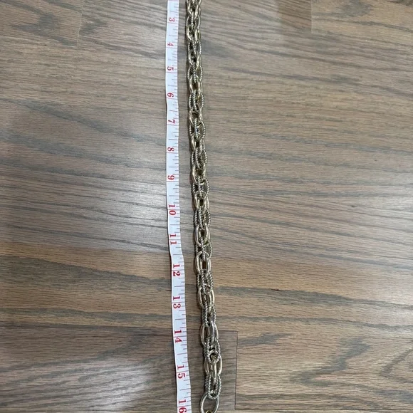 Gold and silver chain link necklace with bar clasp 16” - Picture 3 of 4